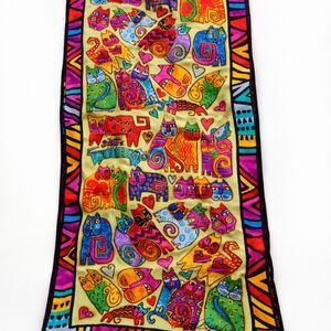 Laurel Burch 100% Silk Fantasy Cat Scarf Vibrant Collectible Wearable Art
